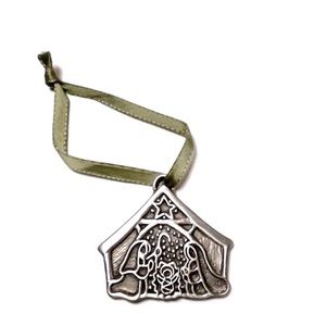 Vintage Away in a Manger Pewter Ornament Cynthia Webb 1993
